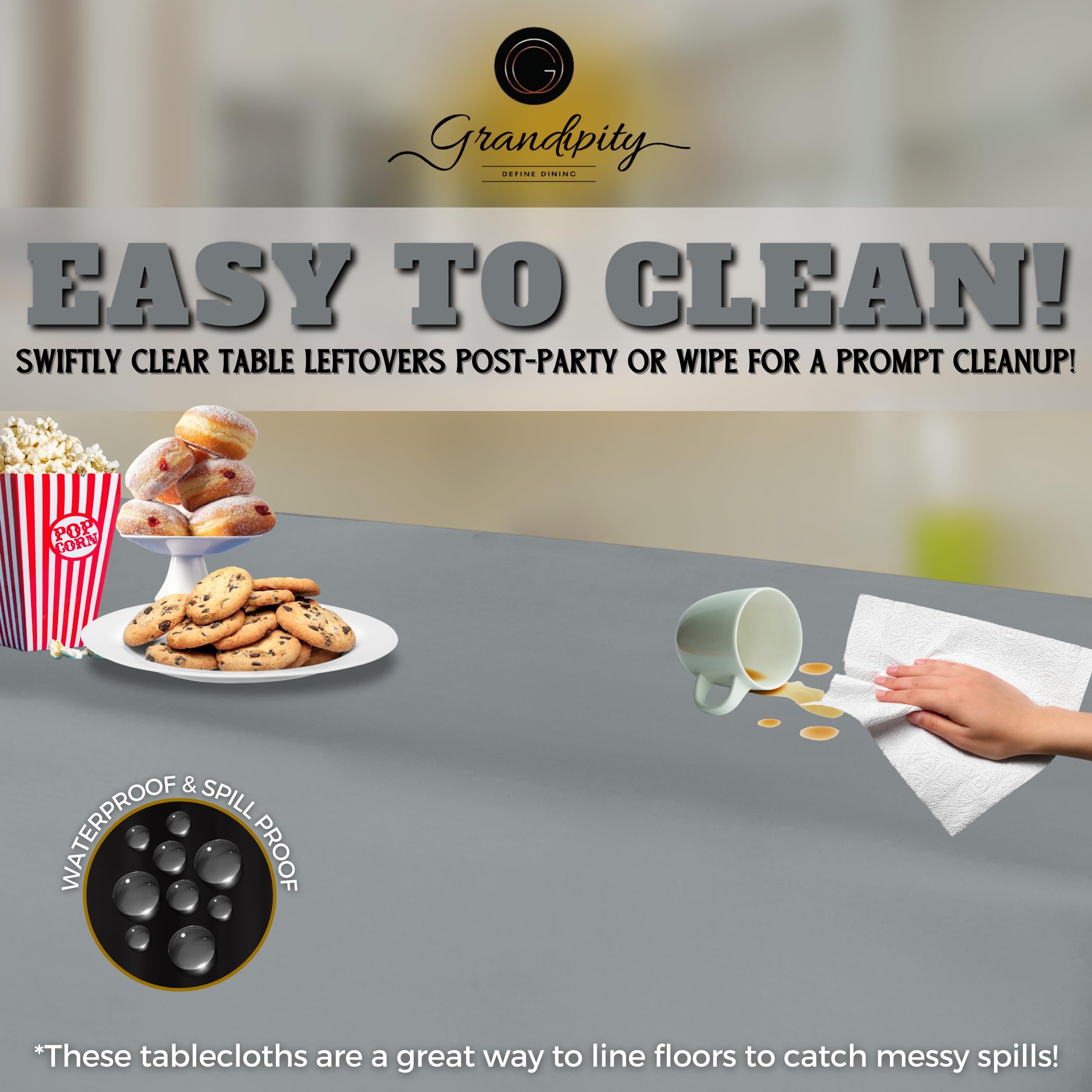 Grandipity Silver Plastic Table Cloth Disposable (6 Pk) 54In X 108In Plastic Tablecloths For Rectangle Tables - Premium Party Ta